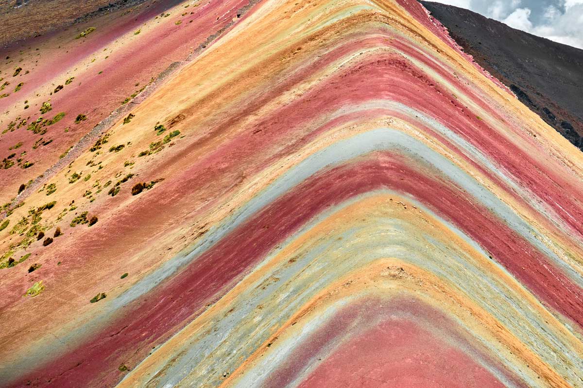 A close up of the colors of Rainbow Mountain in Peru