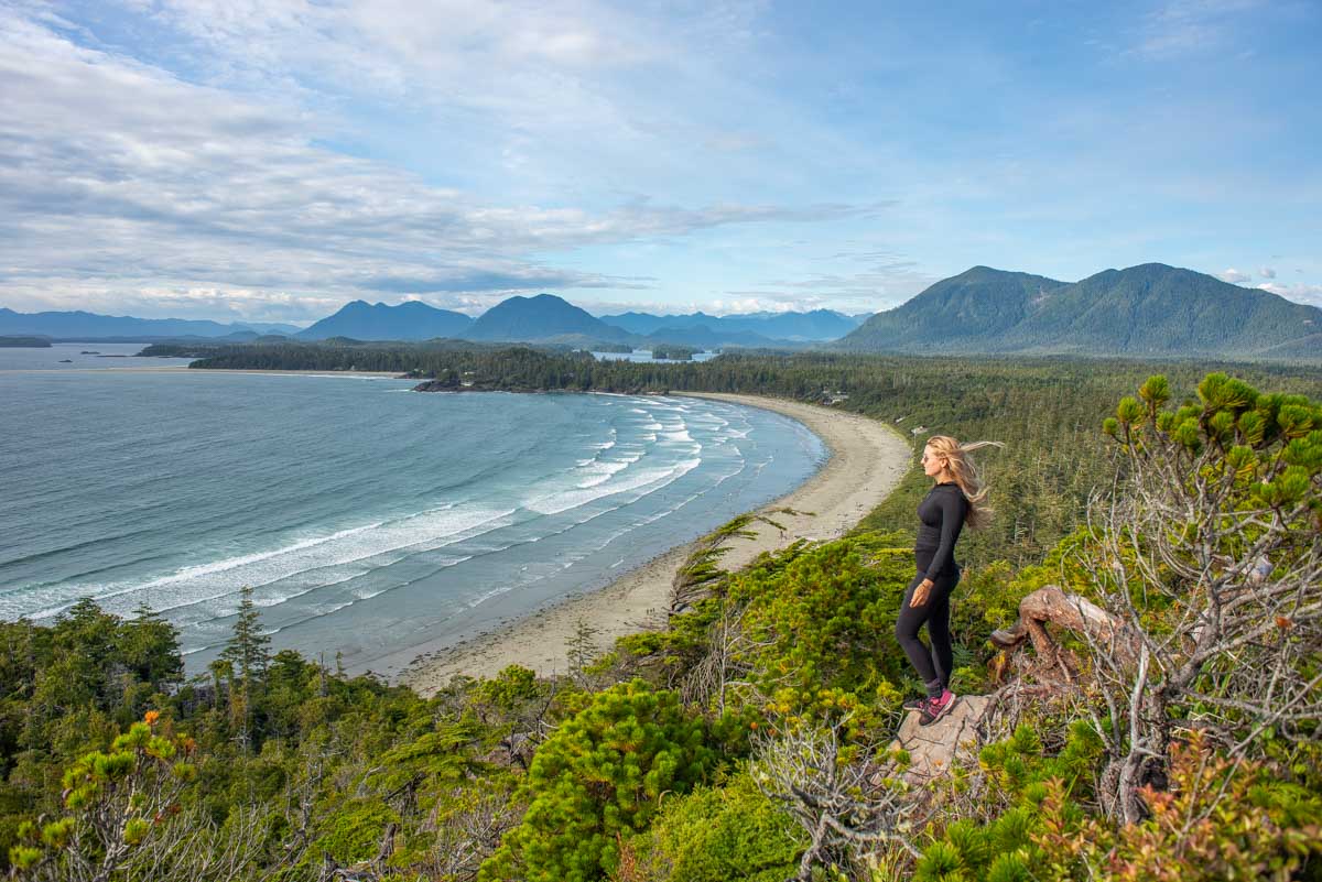 Bailey at the top of Cox Bay Lookout in Tofino, Vancouver Island