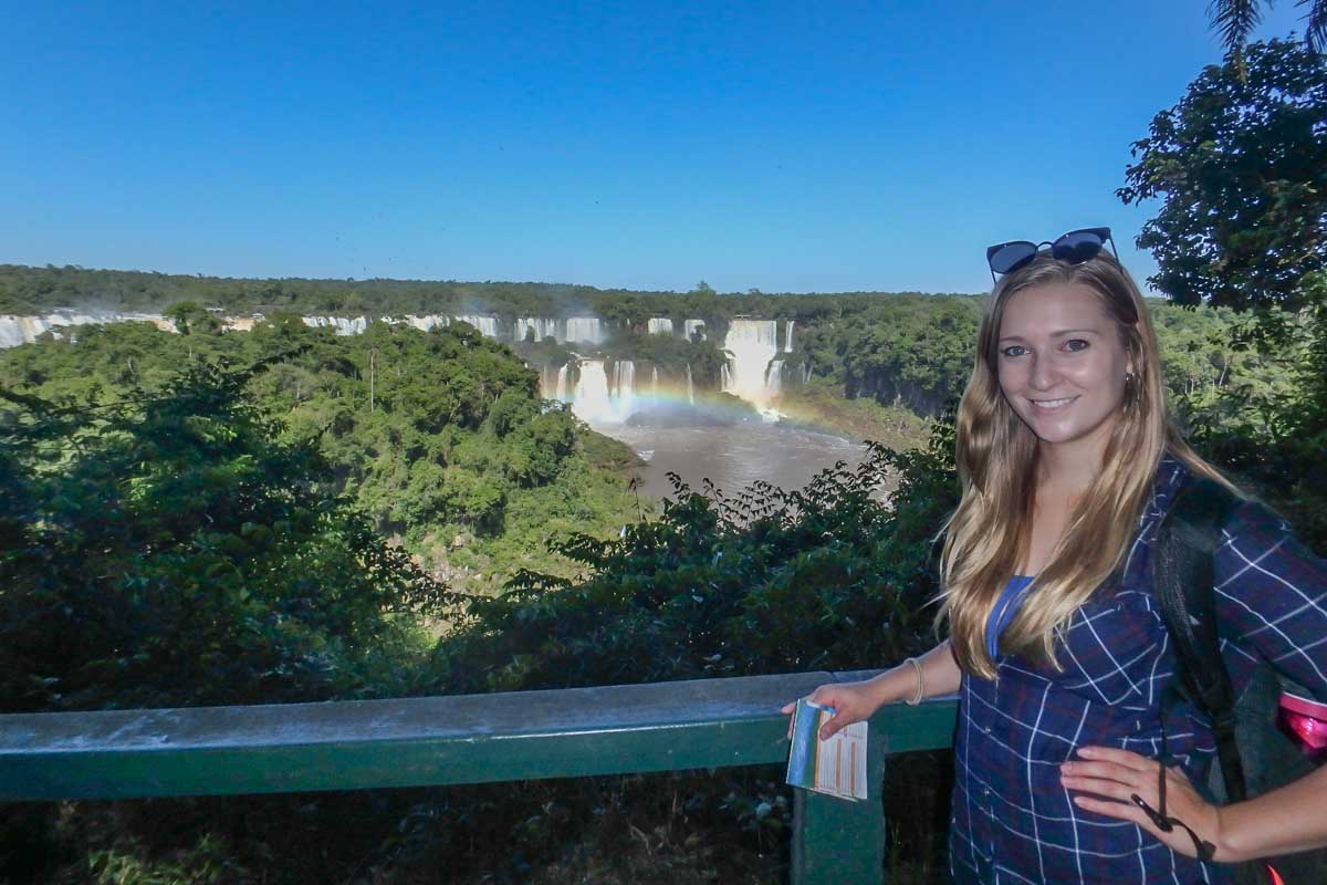 Bailey in Brazil poses for a photo at Iguazu Falls