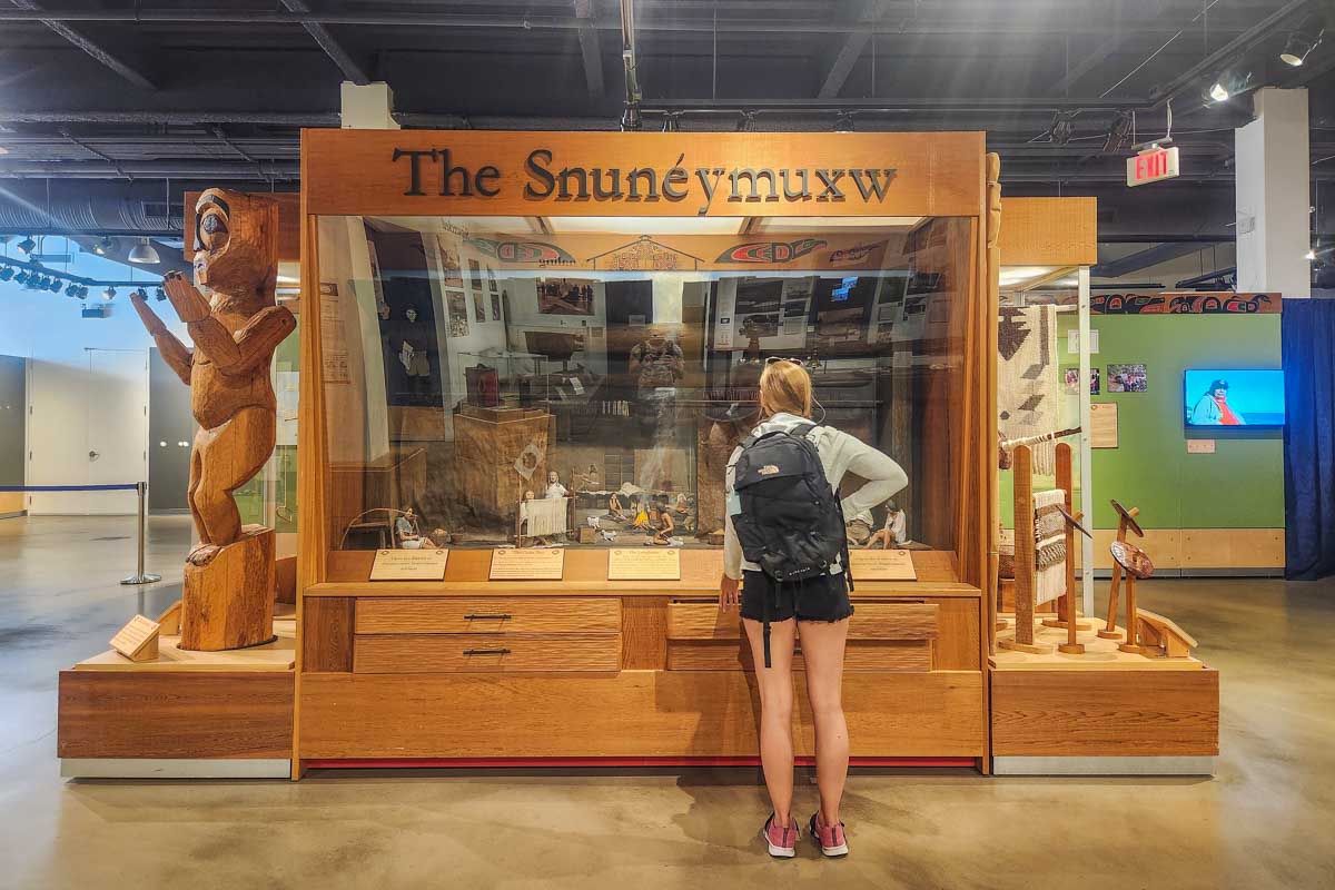 Bailey looks at a First Nationas display at the Nanaimo Museum in Nanaimo, BC