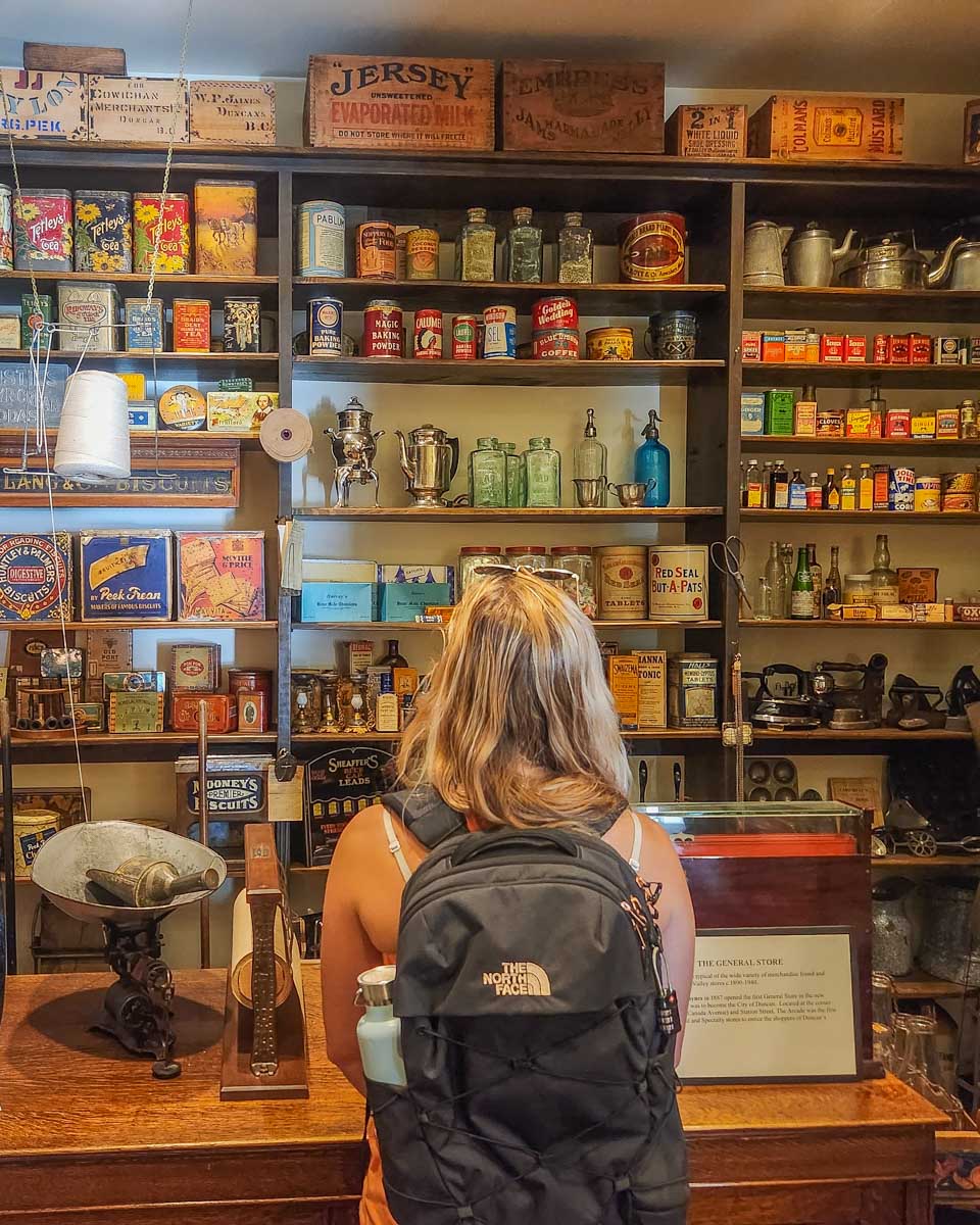 Bailey looks at a display at the Cowichan Valley Museum & Archives in Duncan, BC