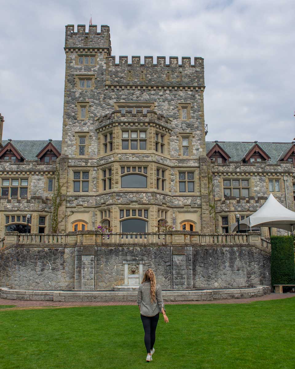 Bailey out the front of the Hatley Castle in Victoria, BC