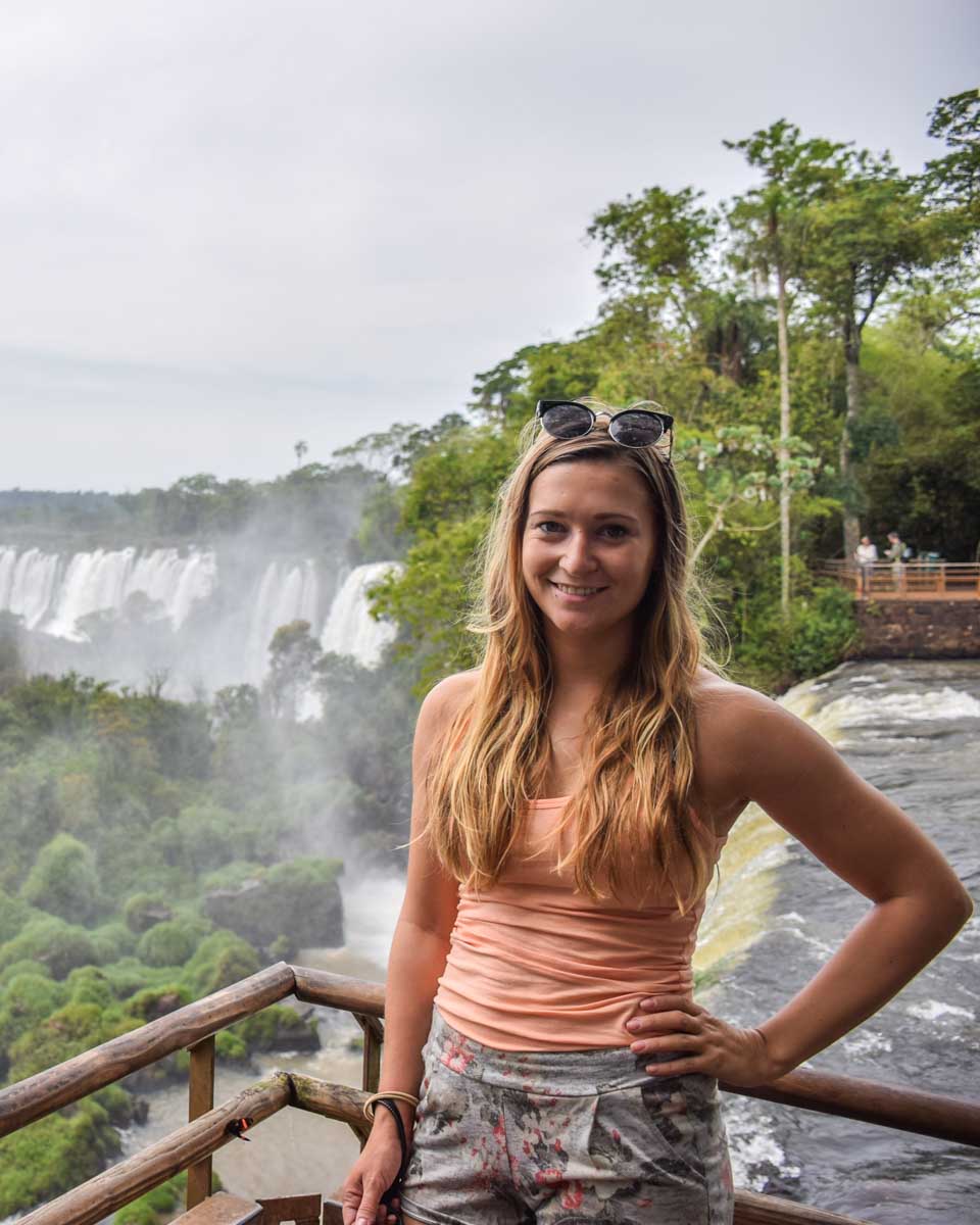 Bailey poses for a photo at Iguazu Falls on the Argentina side