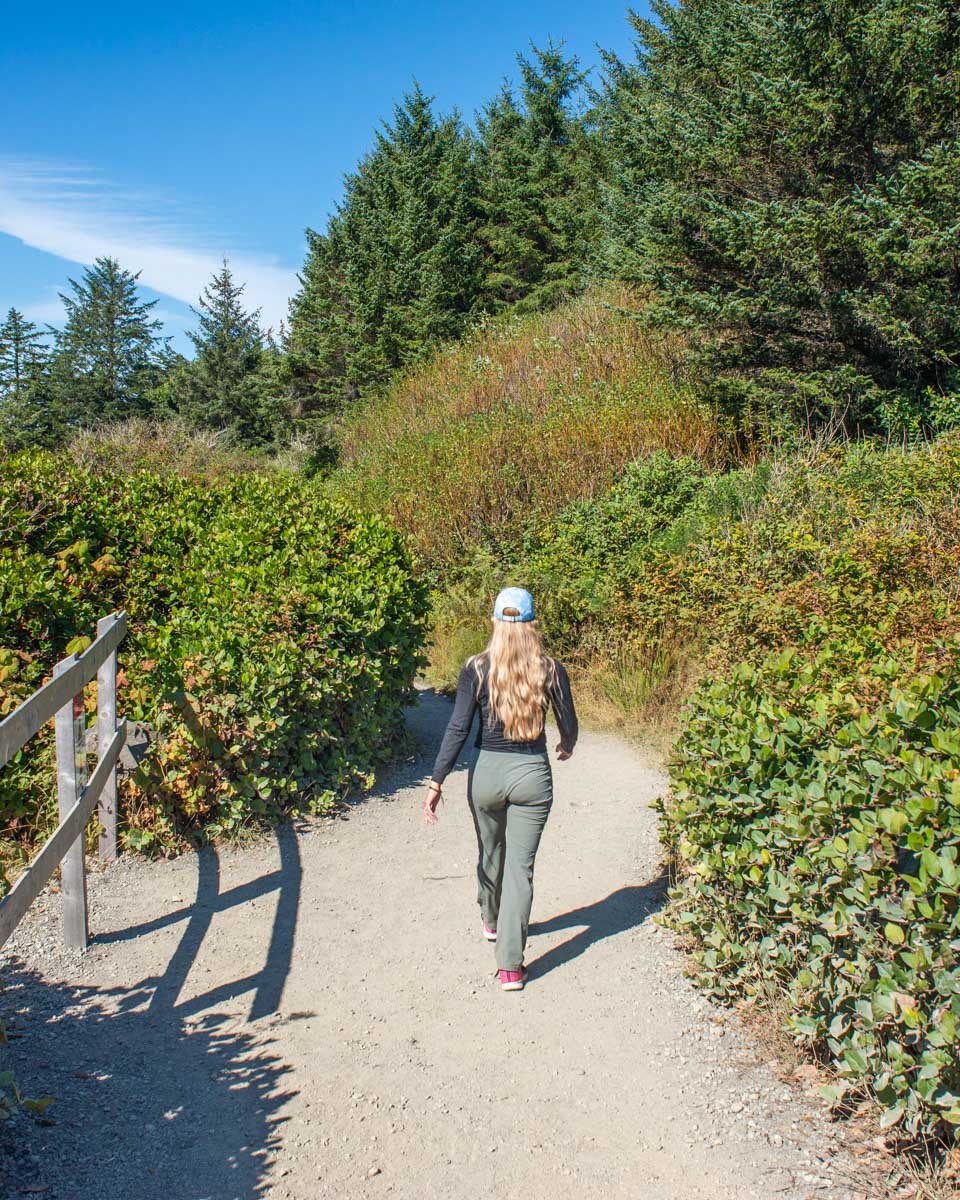 Bailey walks along the Wild Pacific Trail in Ucluelet, BC