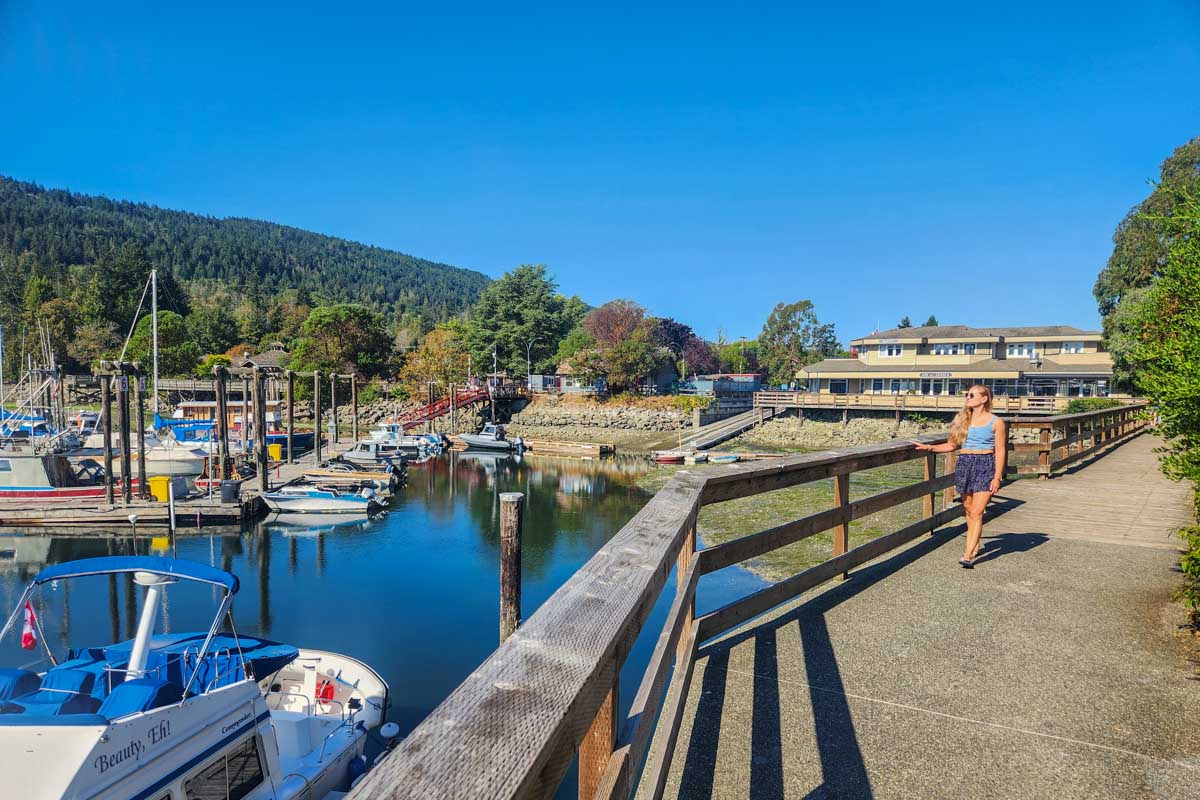 Bailey walks the waterfront in Ganges on Salt Spring Island