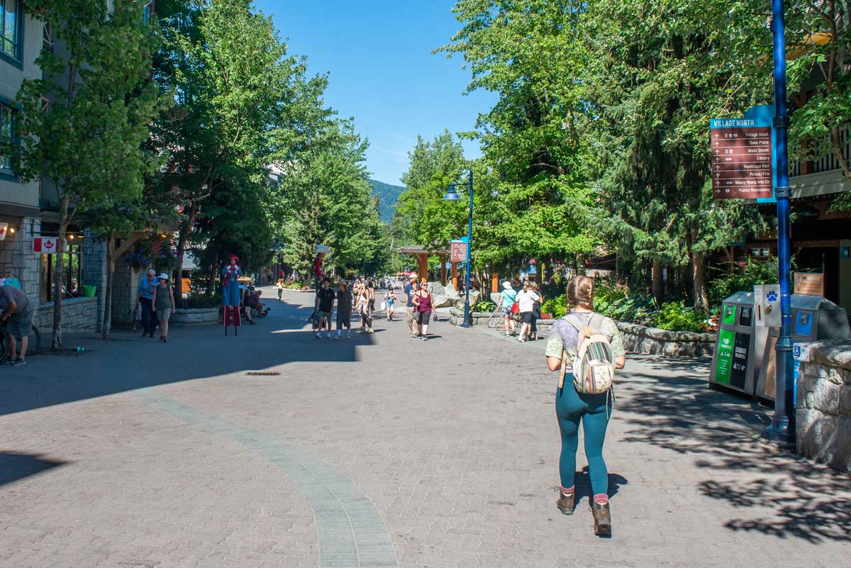 Bailey walks through Whistler Village