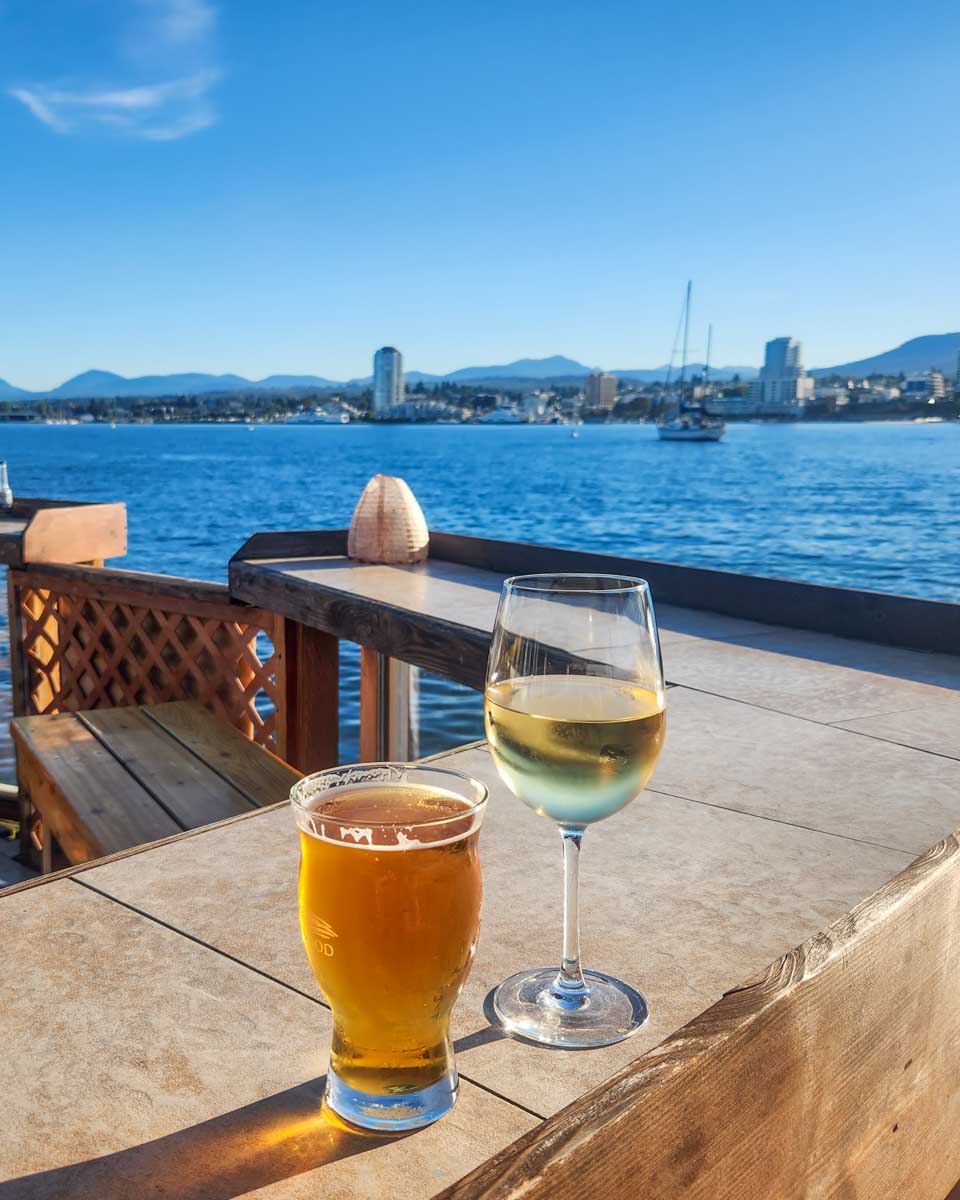 Beer and wine at the Dinghy Dock Pub on Protection Island in Nanaimo, BC