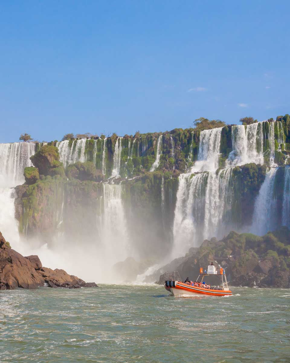 Boat tour heads to the bottom of Iguazu falls