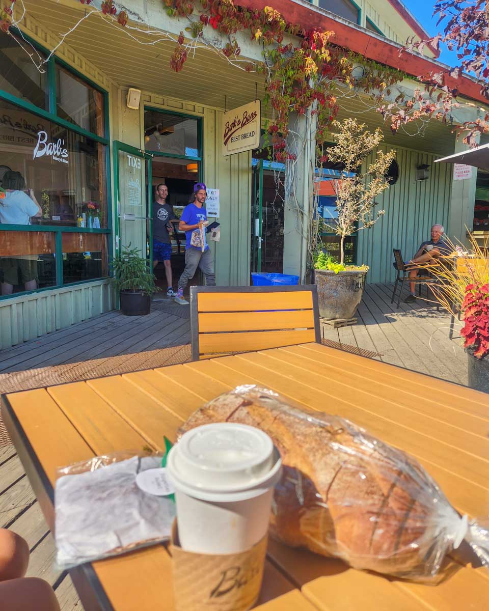 Coffee and bread on Barbs Bakery and Bistro Â