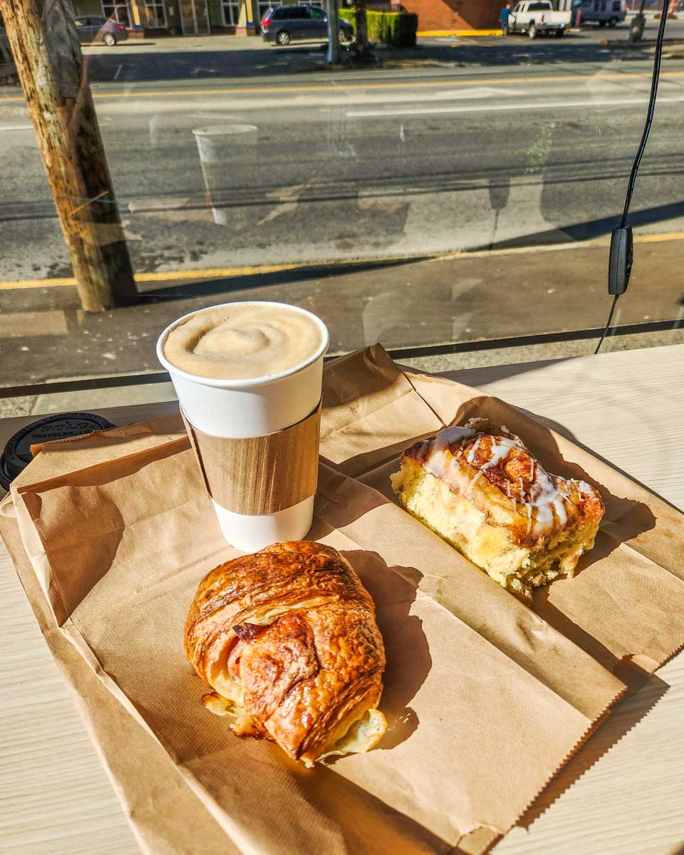Coffee and food at Mountain View Bakery in Port Alberni