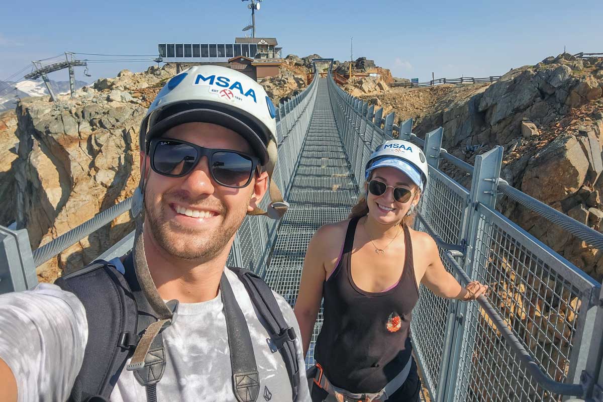 Daniel and Bailey take a selfie on the Skybridge in Whistler, BC