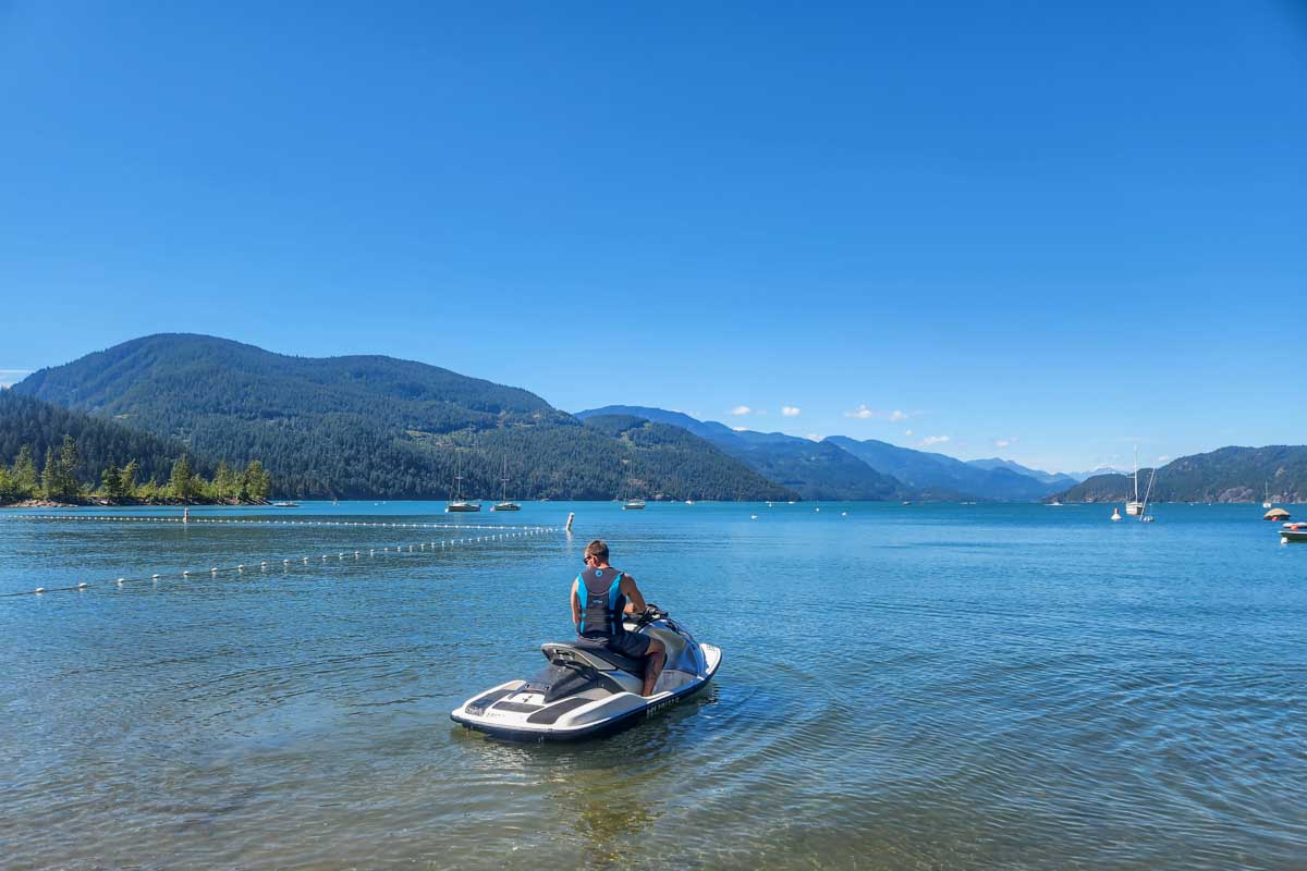 Daniel on a jet ski on Harrison Lake