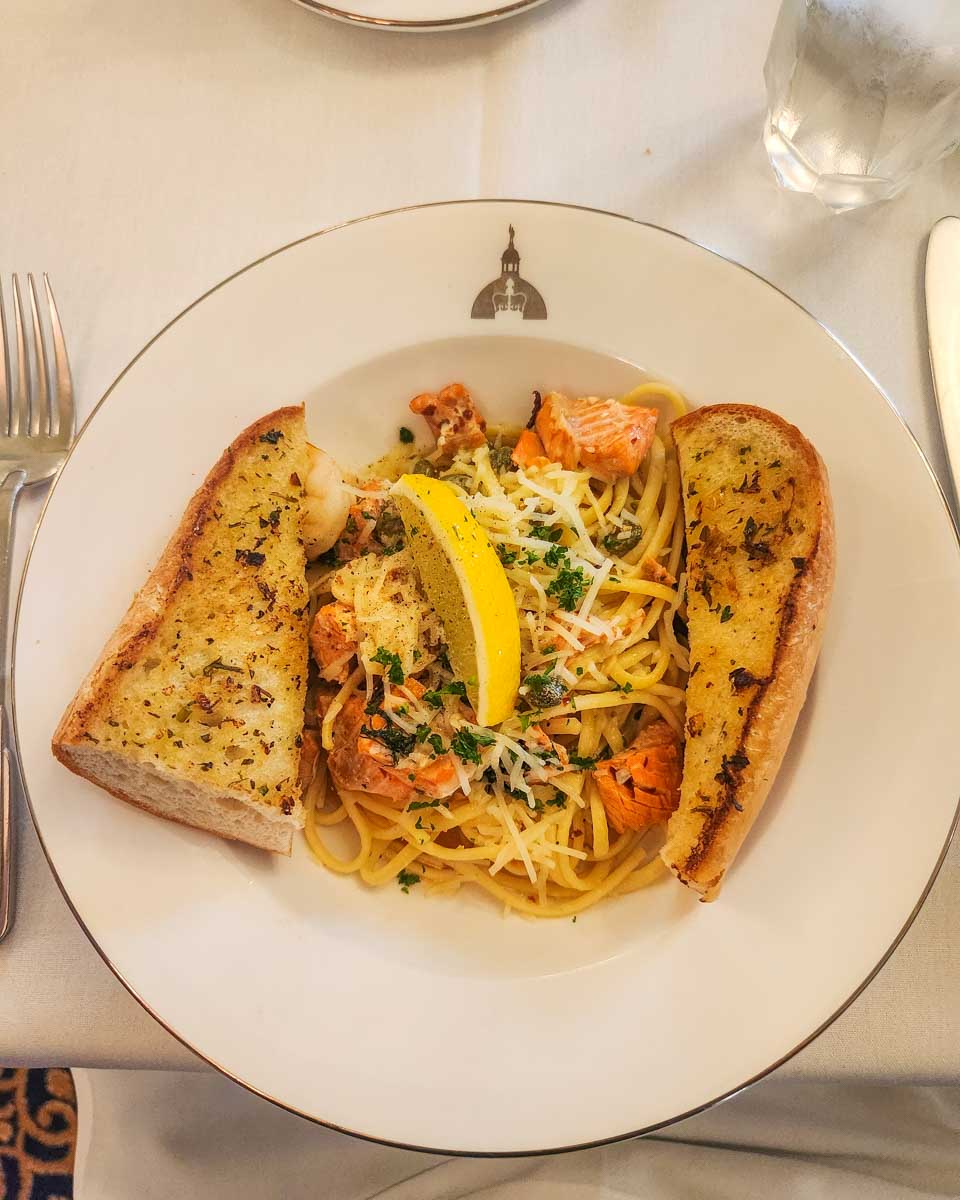 Pasta dish from the Parliamentary Dining Room in Victoria, BC