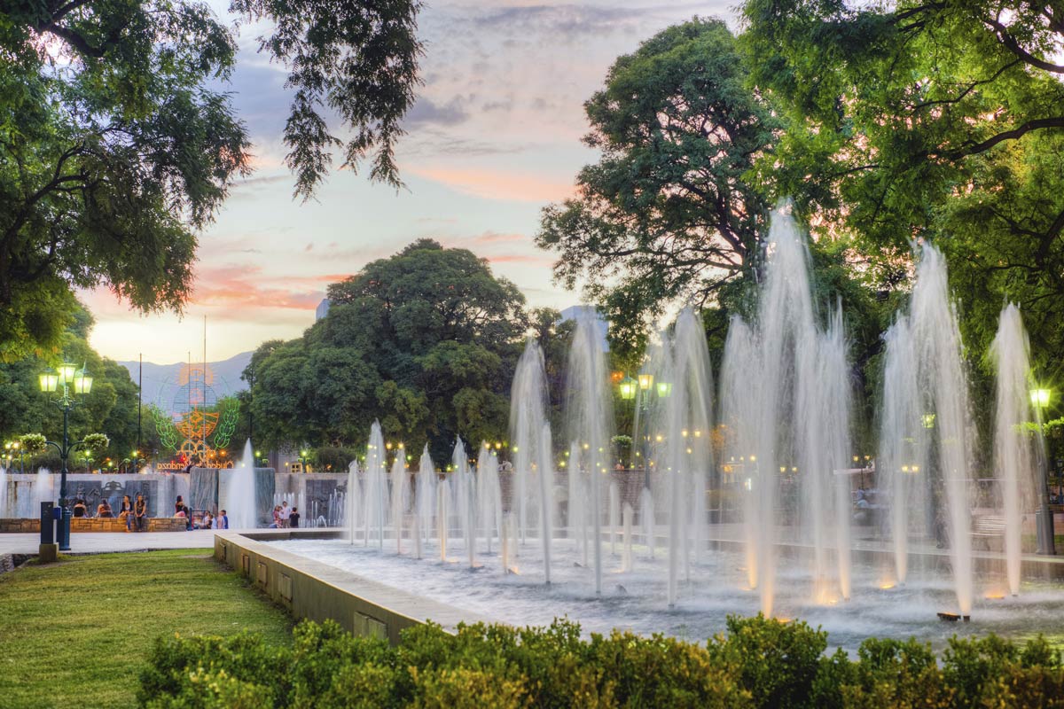 water fountains at Independence Square in Mendoza city, Argentina