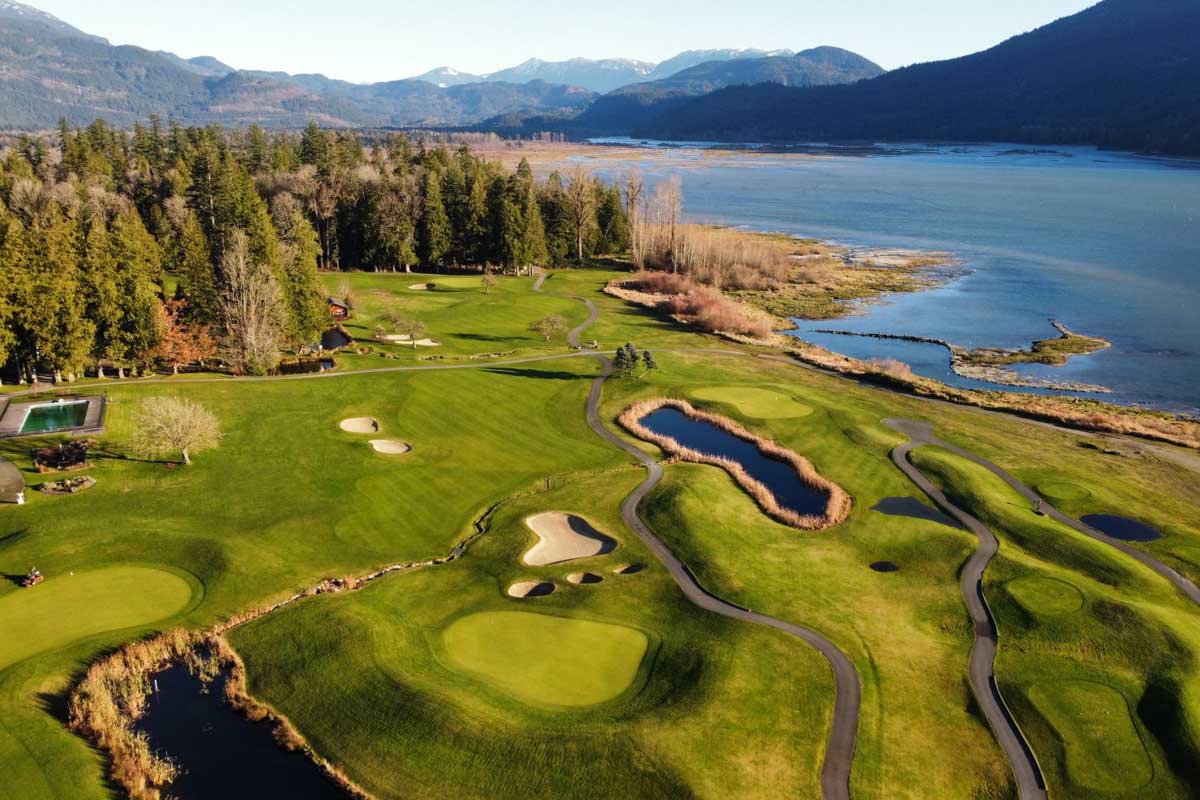 Birds eye view of Sandpiper Golf Course near Harrison Hot Springs, Canada