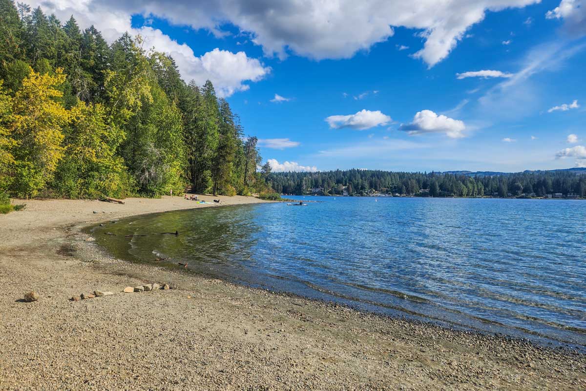 The beach in e Sproat Lake Provincial Park outside of Port Alberni