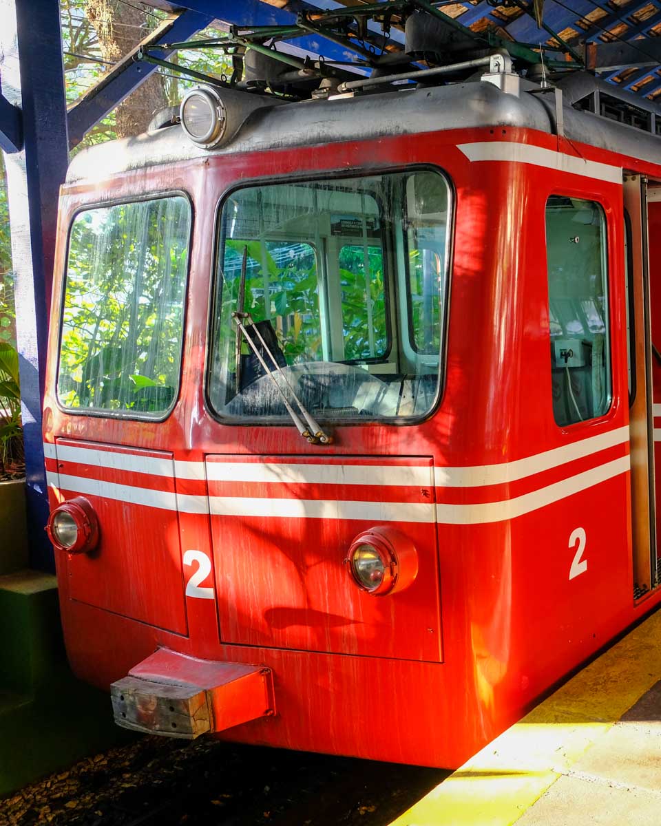 The front of the train that travels up to the Christ the Redeemer statue in Rio de Janeiro