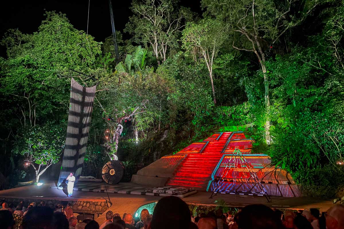 The host talks at the Rhythms of the Night show in Puerto Vallarta, Mexico