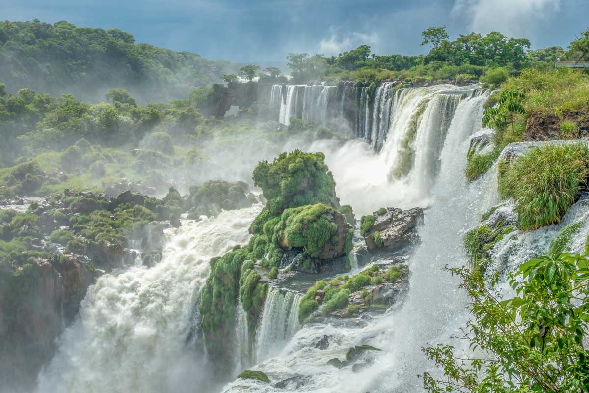 Thick jungle and waterfalls at Iguazu Falls, Brazil