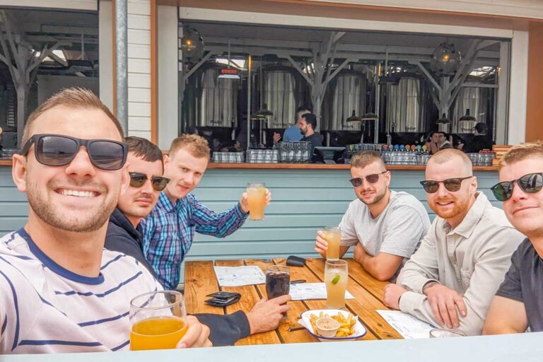 A group of people take a selfie at Gage Roads Brewery, Perth