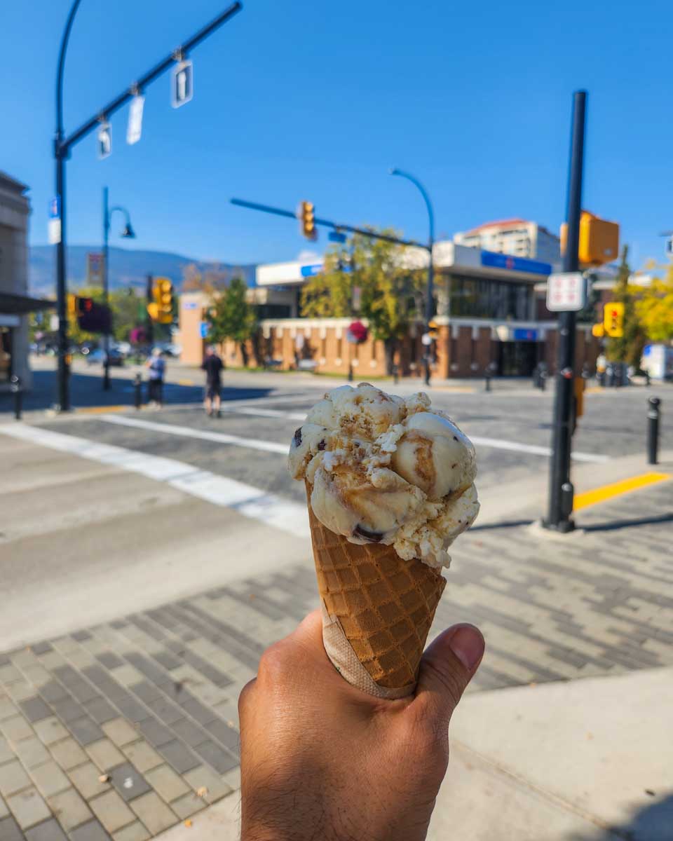 An ice cream from Tickleberry’s in Penticton downtown