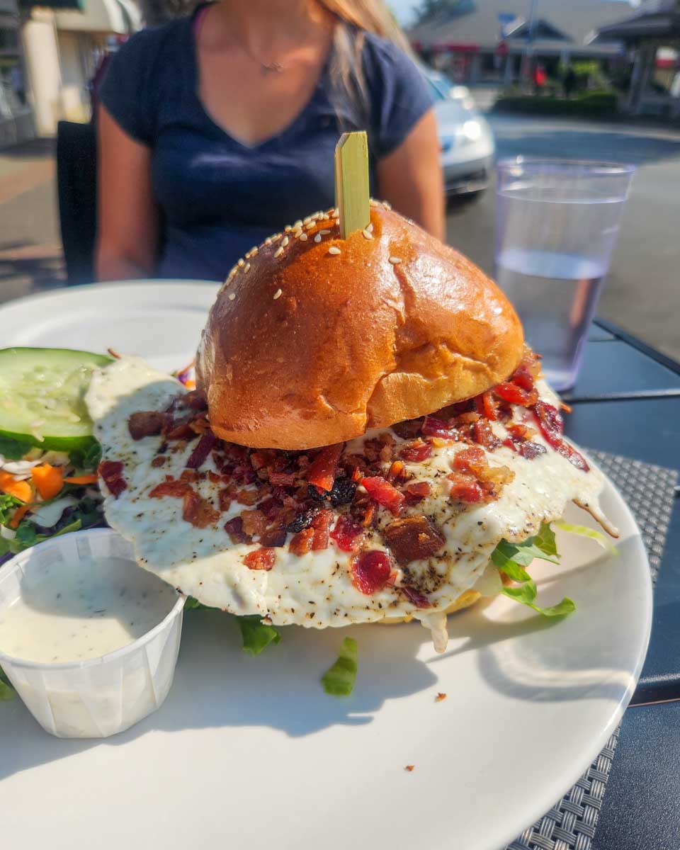 Award winning burger at Q Burger, Qualicum Beach