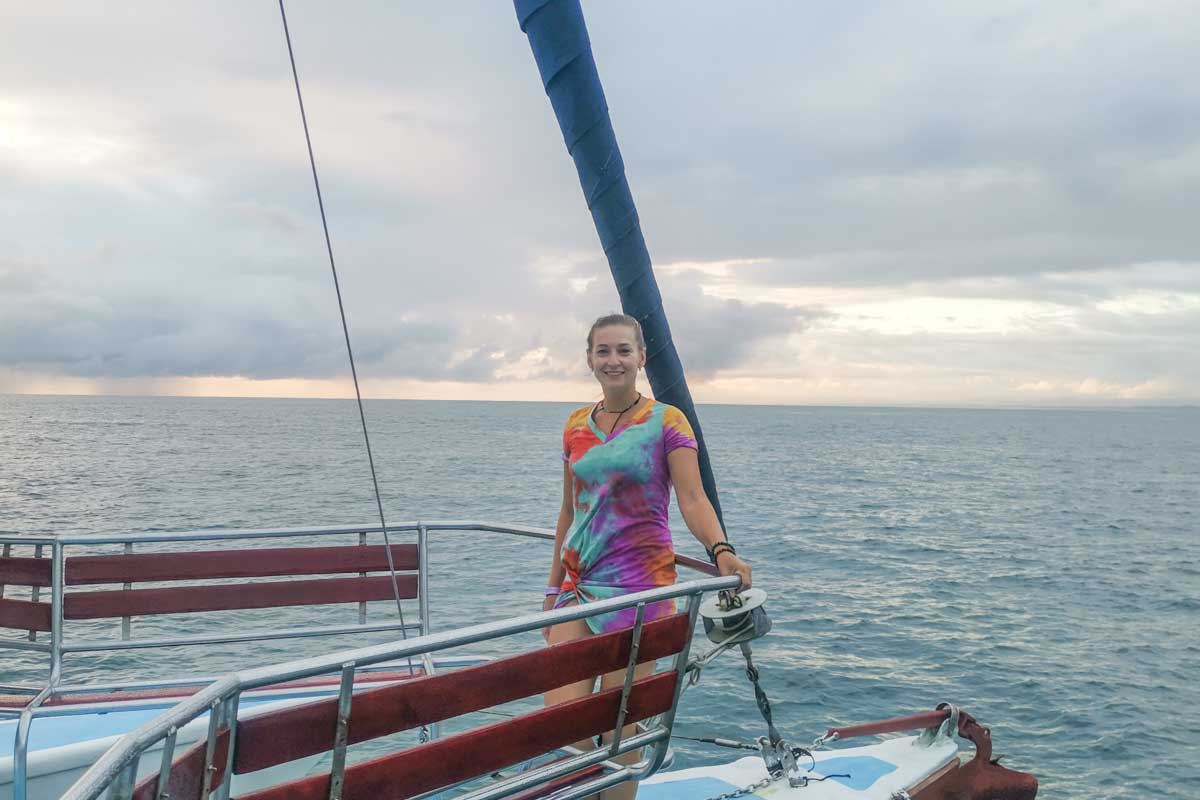 Bailet at the front of our boat in the San Blas Islands