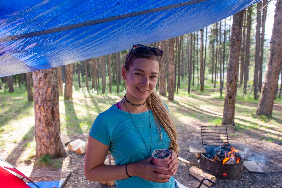 Bailey at the campground at Honeymoon Lake, Icefields Parkway