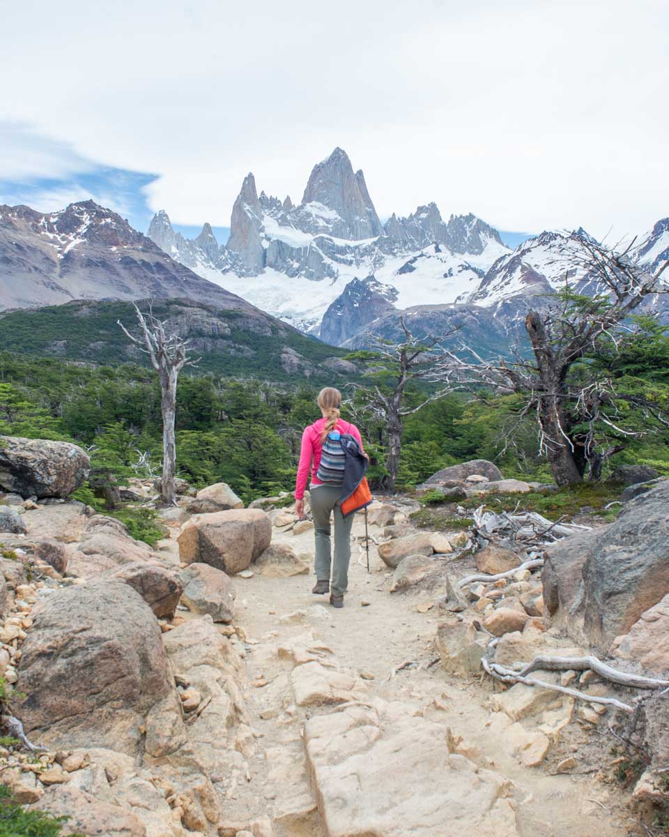 Bailey hikes along the trail to Mount Fitz Roy Laguna de los Tres