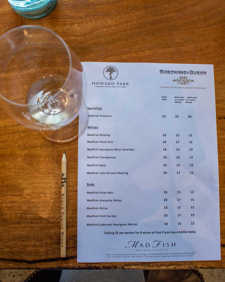 Tasting notes at Howard Park winery in Margaret River