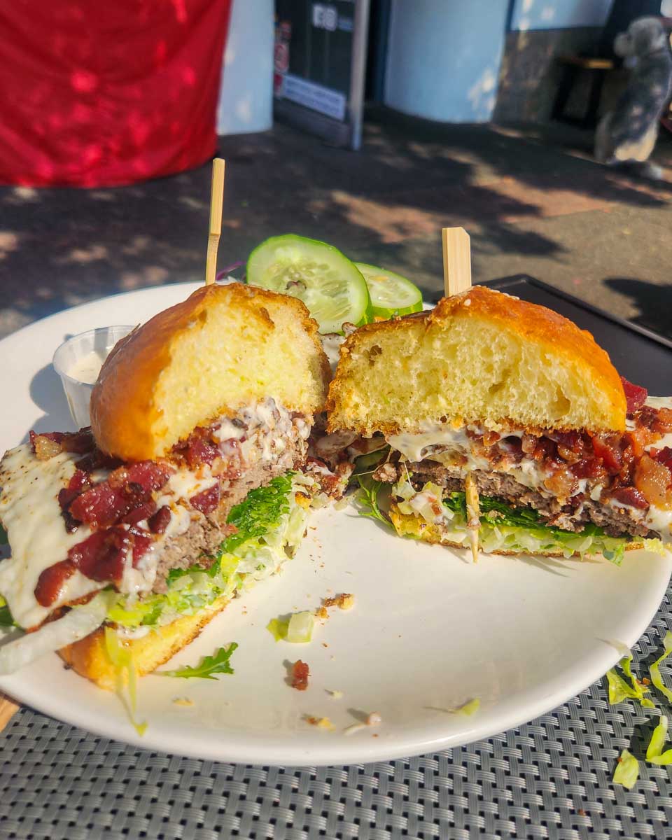 The Award winning burger at Q Burger, Qualicum Beach