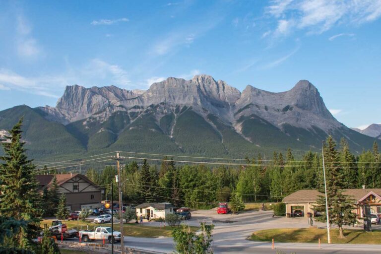 View from the balcony at coast Canmore on a summers day