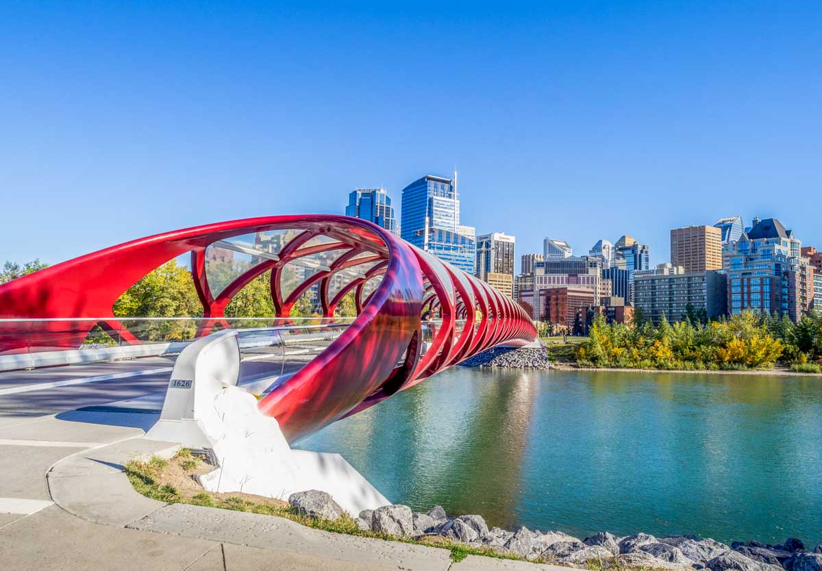 View of Calgary city and the Peace Bridge
