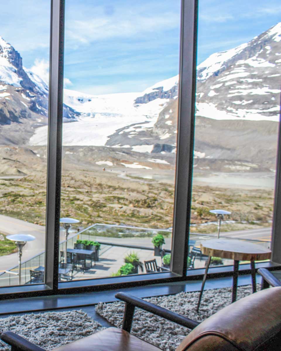 View out the window of the glacier View Lodge on the Icefields Parkway