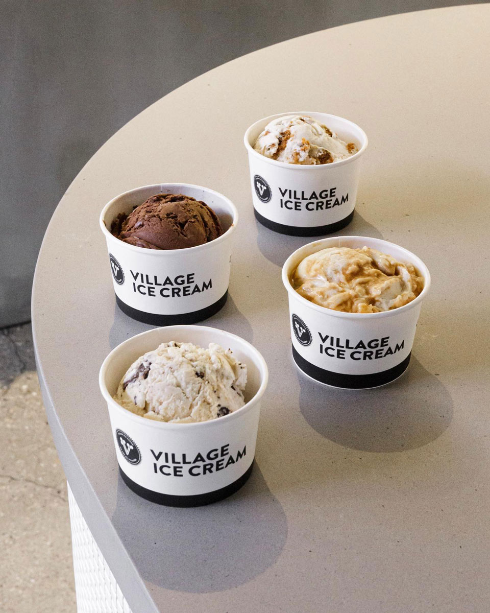 variety of ice cream flavors at Village Ice Cream