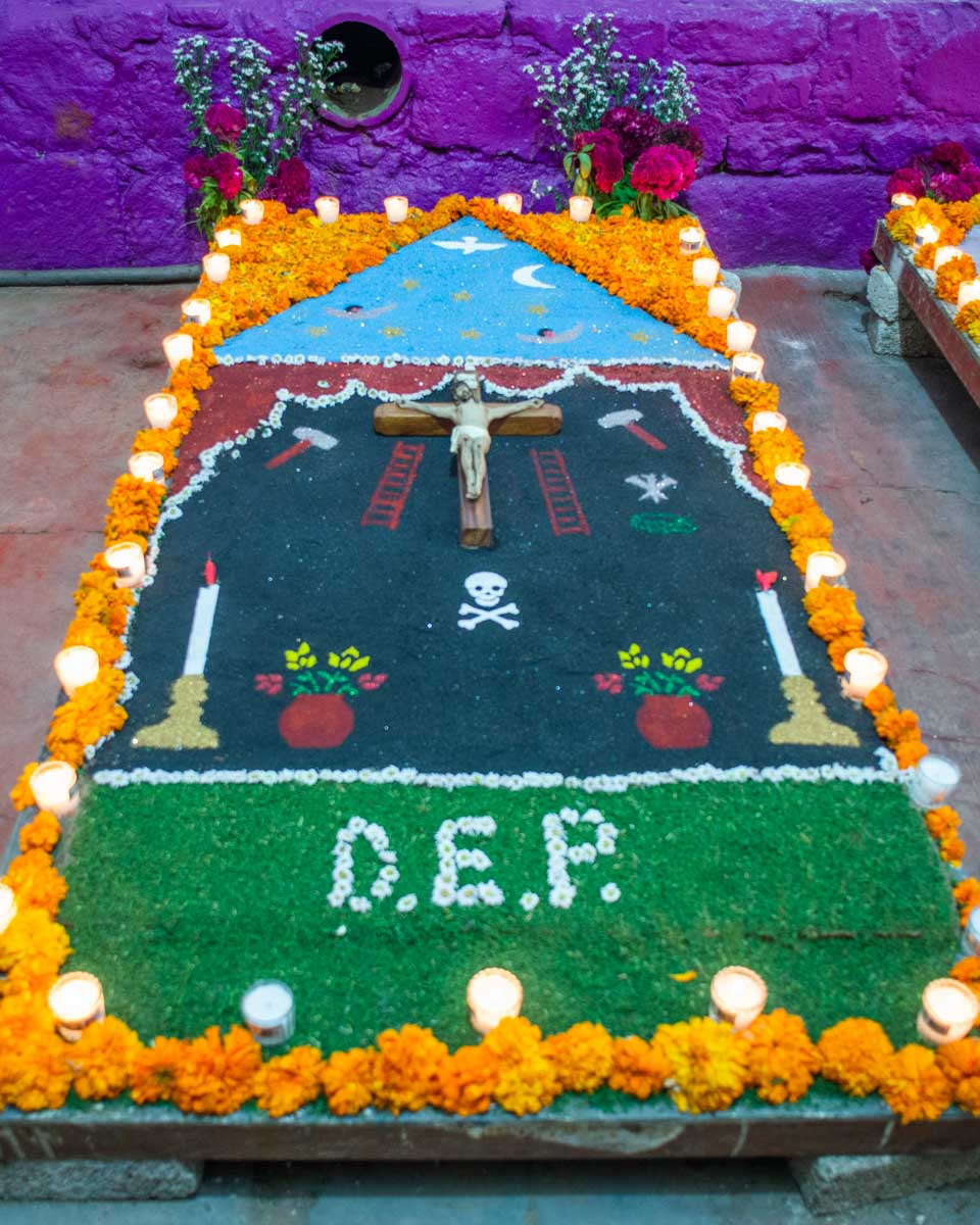 A Sand tapestries during day of the dead in Oaxaca