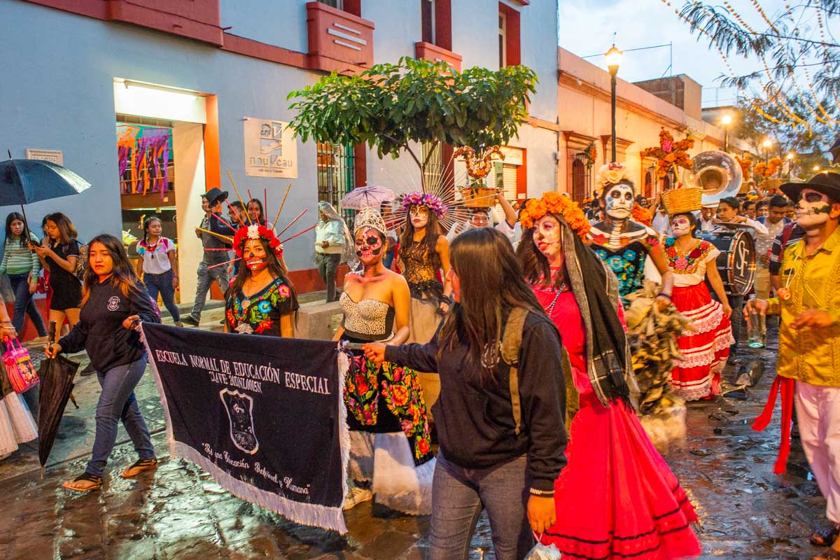 A huge parade during Day of the Dead in Oaxaca