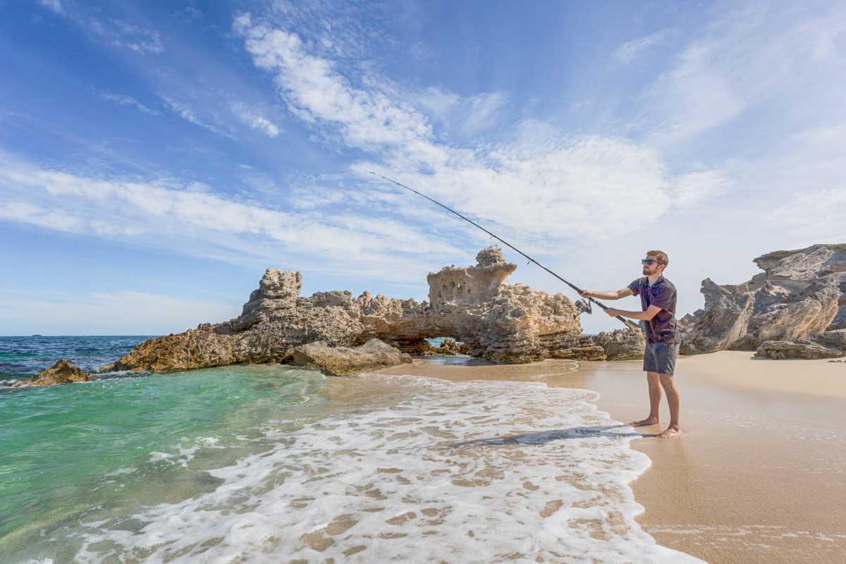 A man fishing on Rottnest Island, Perth