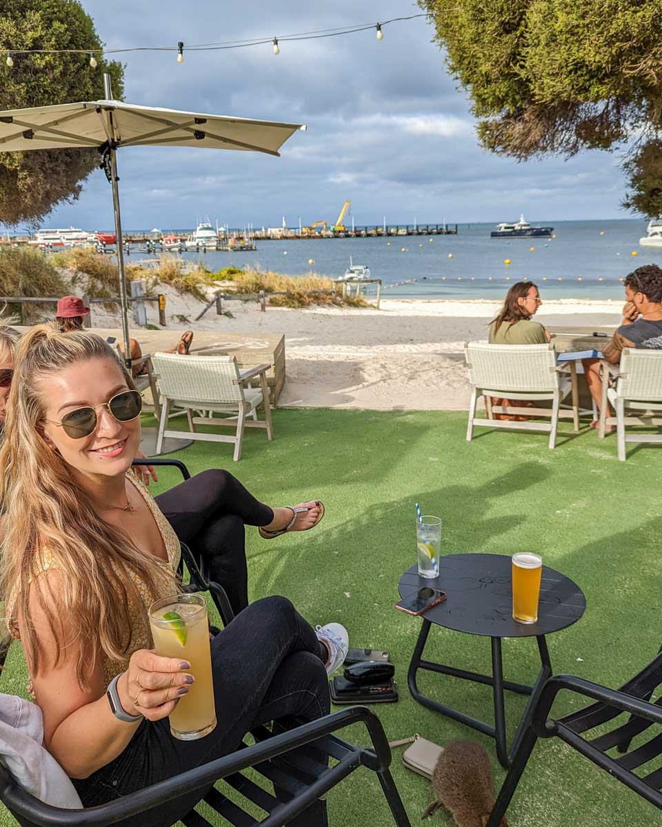 Bailey having drinks at Hotel Rottnest