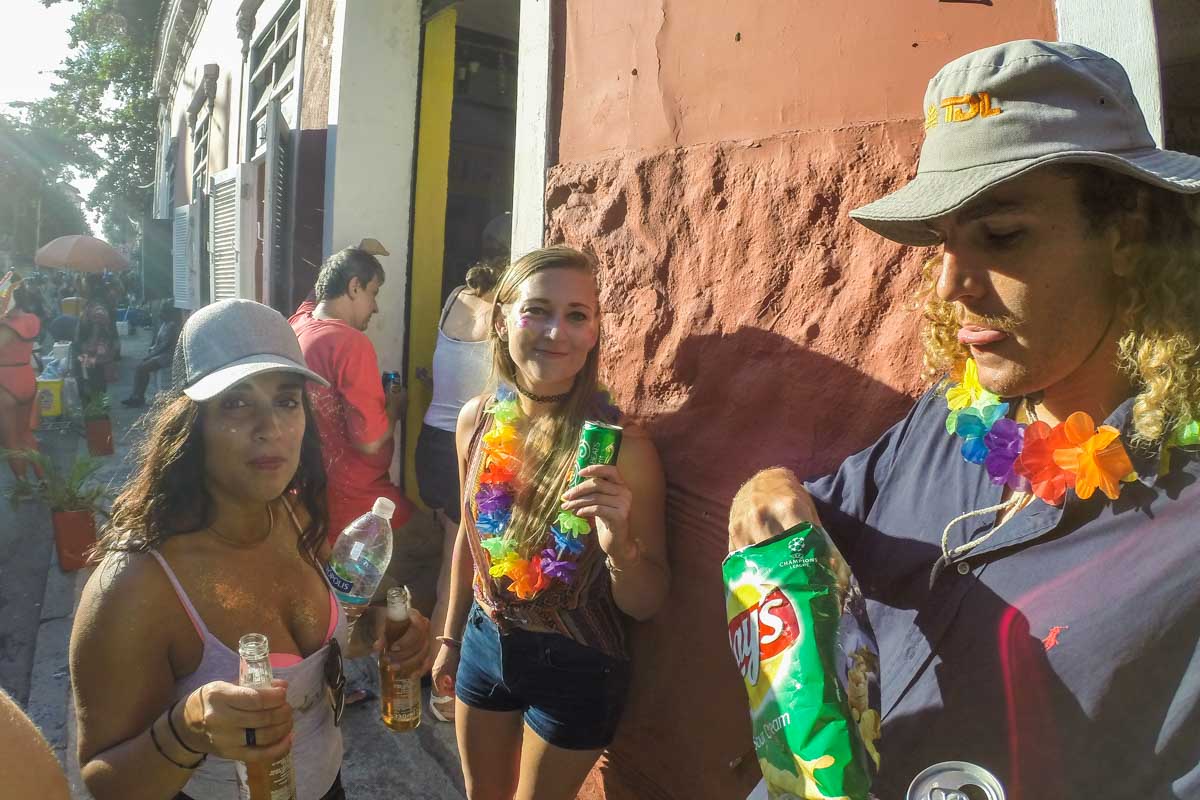 Bailey with friends on the streets during Carnival, Rio de Janeiro, Brazil