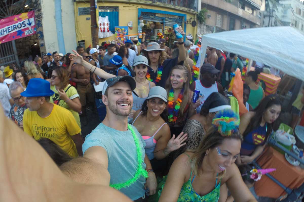 Daniel takes a selfie in the crowds of Carnival Brazil