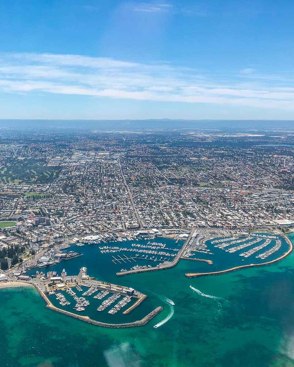 View of the coastline of Perth from a flight from Perth to Rottnest