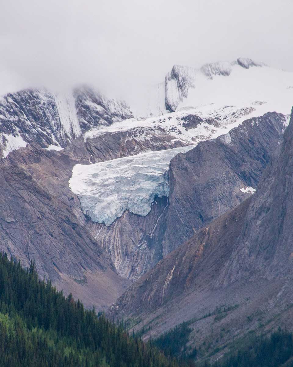 A glacier in the mountains around Maligne Lake
