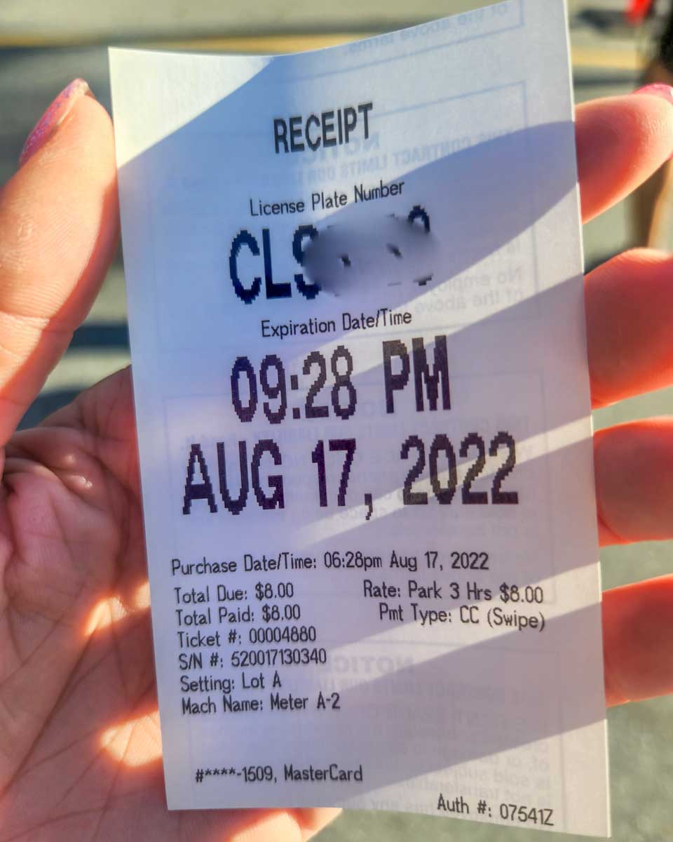 A paid parking receipt on Grouse Mountain, Vancouver