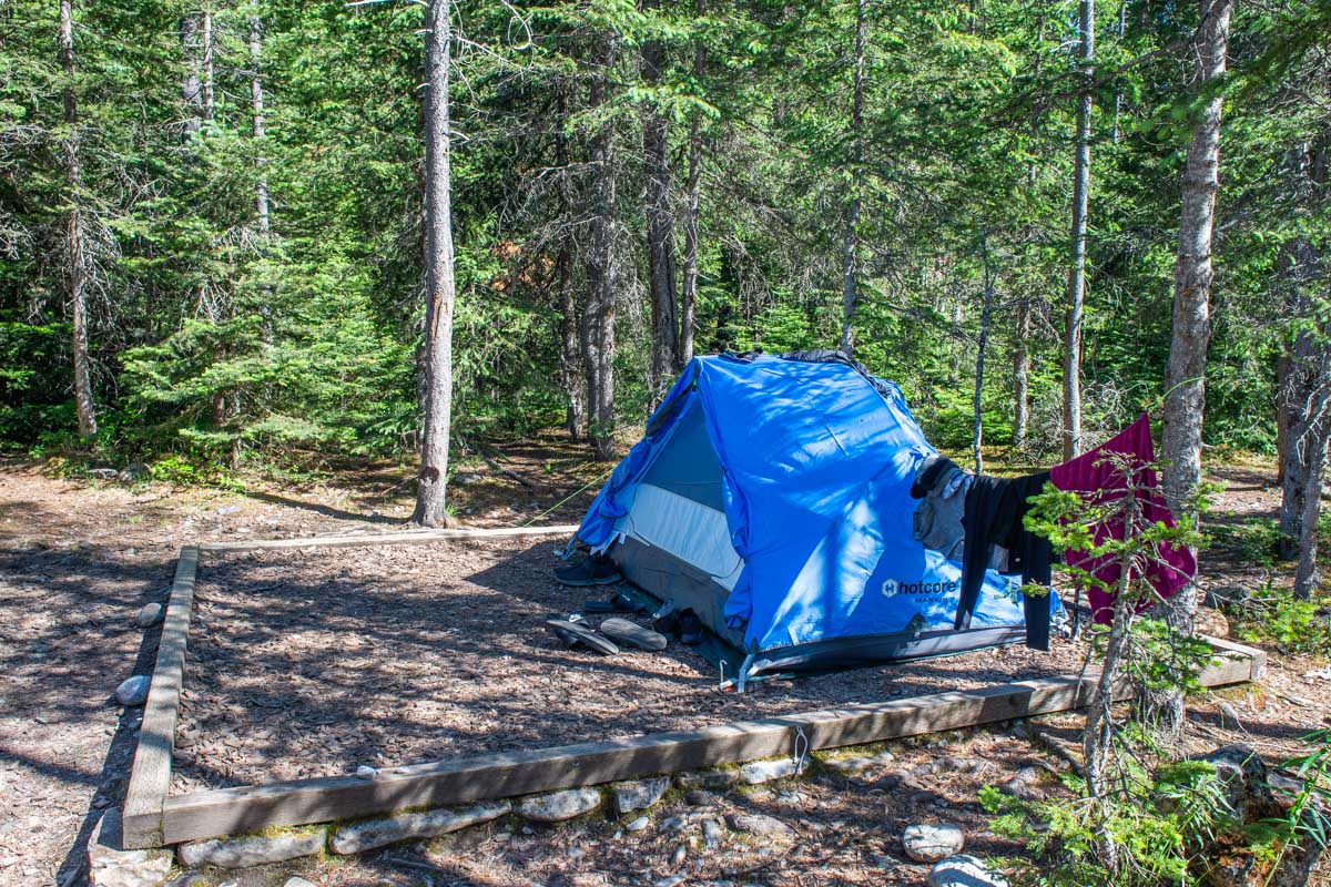 A tent at Whitehorn Campground in Mount Robson Provincial Park