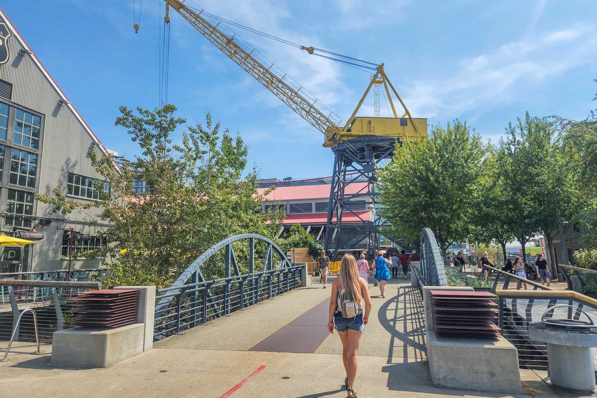 Bailey with the Burrard Dry Dock Crane in Lonsdale Quay