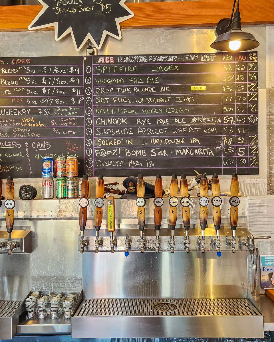 Beer taps at Ace Brewing in Courtney, BC