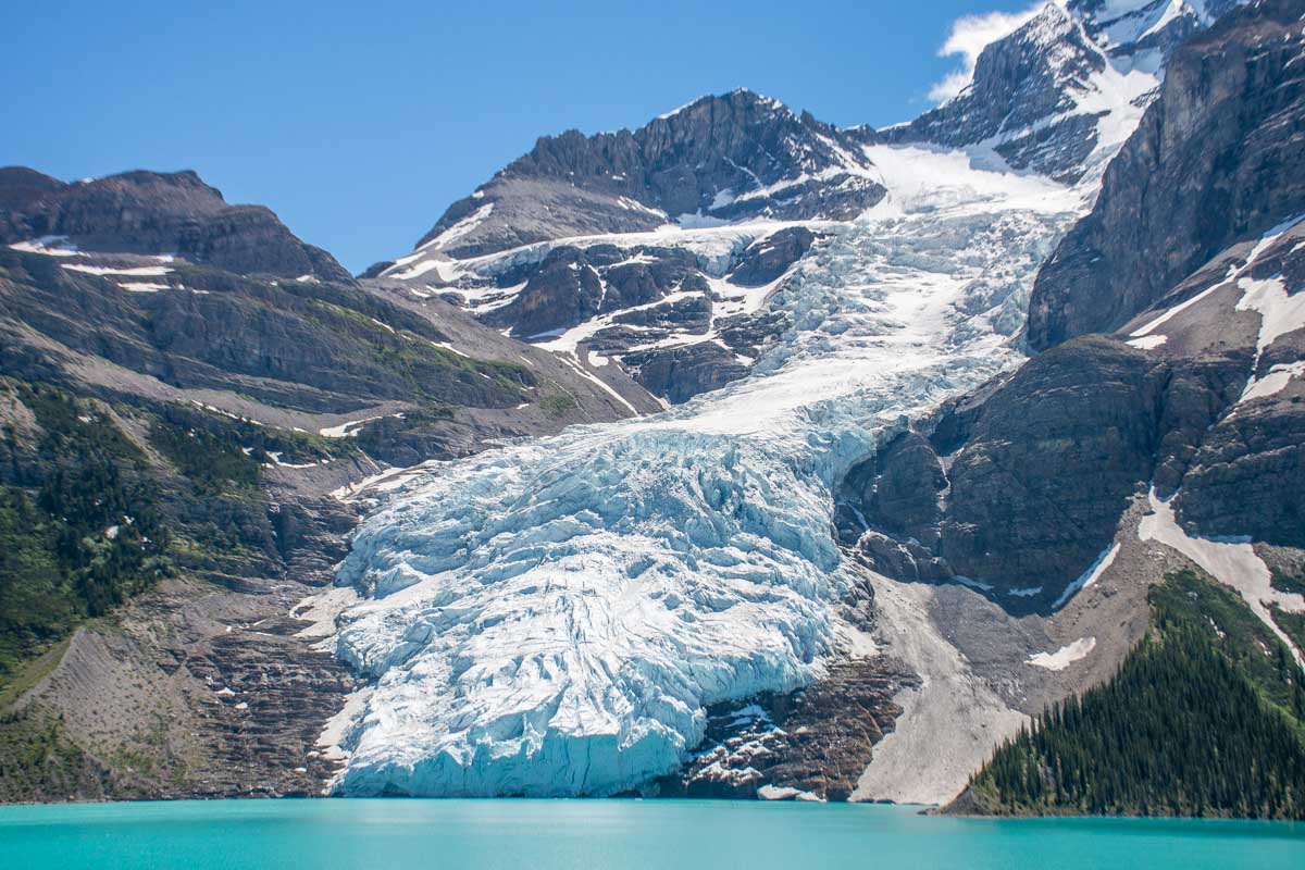 Berg Glacier runs into Berg Lake in Mount Robson Provincial Park