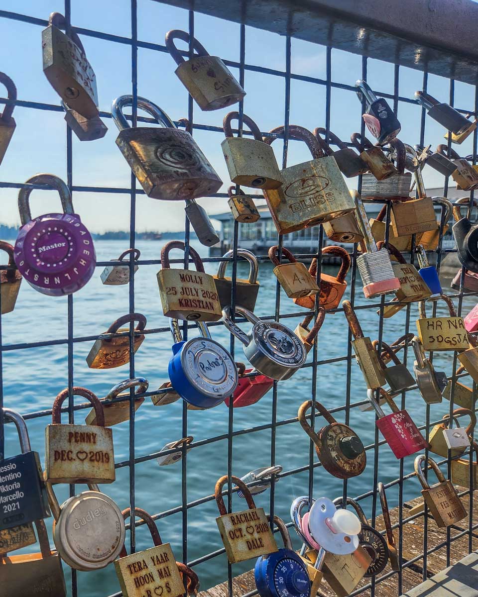 Close up of the locks at Love Lock Fence in Lonsdale Quay