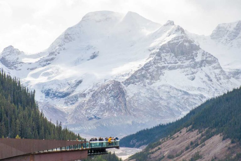 Columbia Icefield Skywalk in Banff National Park with views of the mountains